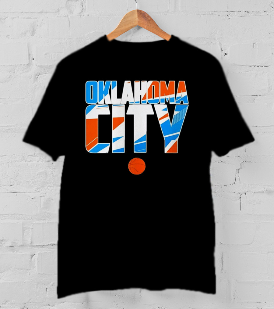 Oklahoma City Basketball Pride Colorful Lettering With Orange Basketball T-Shirt