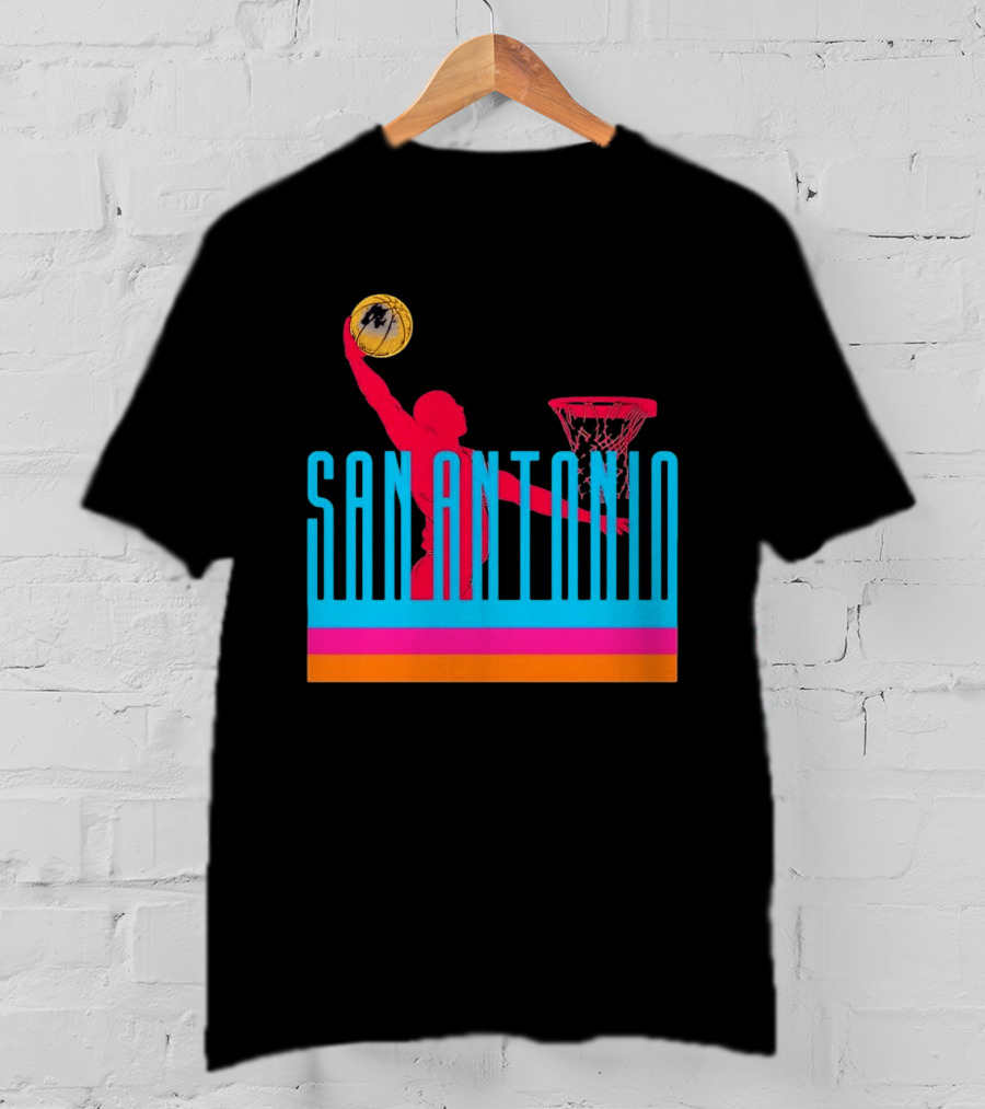 San Antonio Basketball Dunking Pink T-Shirt