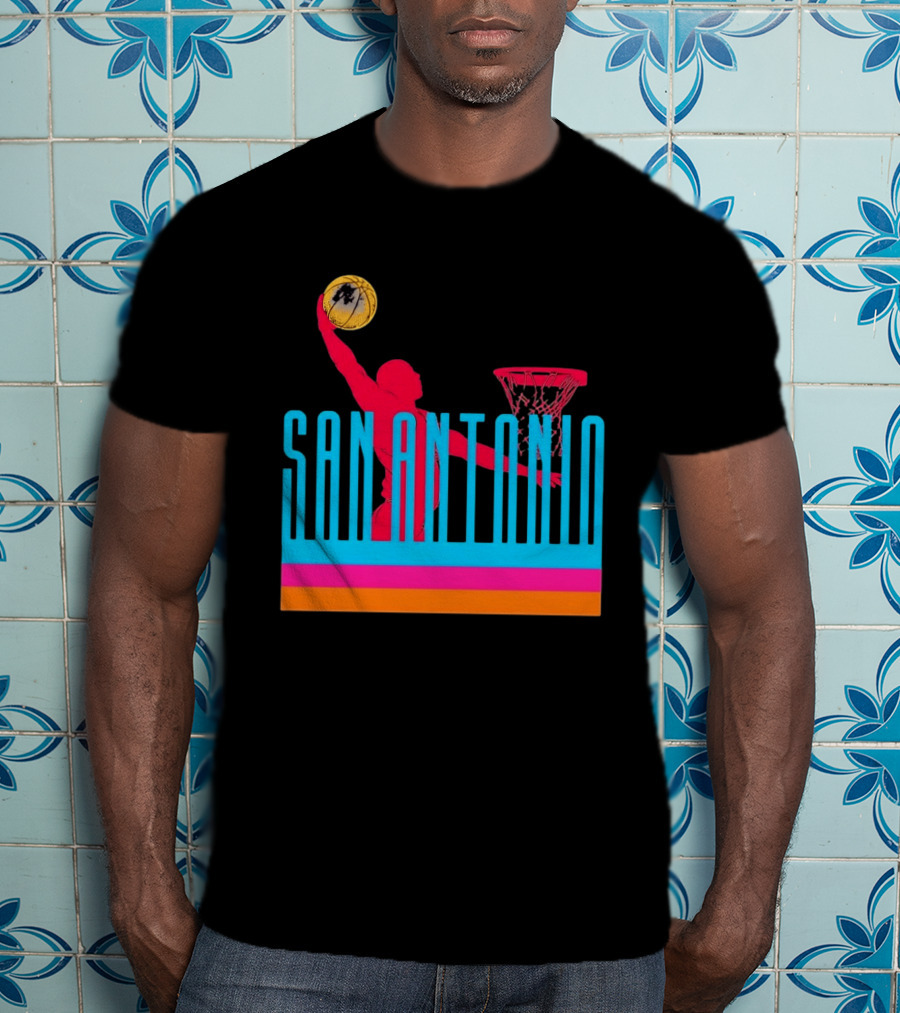San Antonio Basketball Dunking Pink T-Shirt