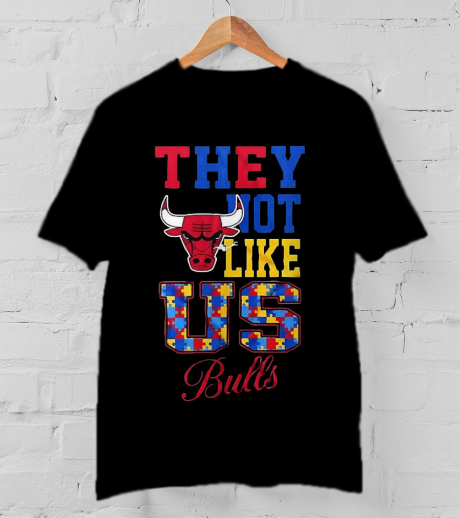 They Not Like Us Autism Awareness Chicago Bulls Puzzle Pieces T-Shirt