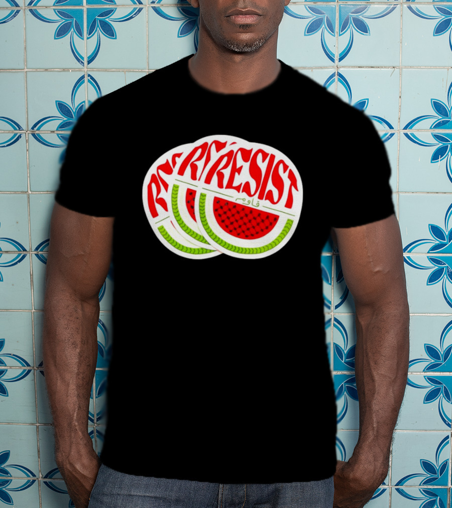 Watermelon Keffiyeh Resist Free Palestine Arabic Text قاوم T-Shirt
