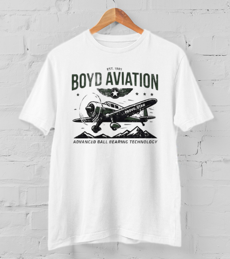 Boyd Aviation Advanced Ball Bearing Technology See The Stars Airplane And Mountain Scene T-Shirt