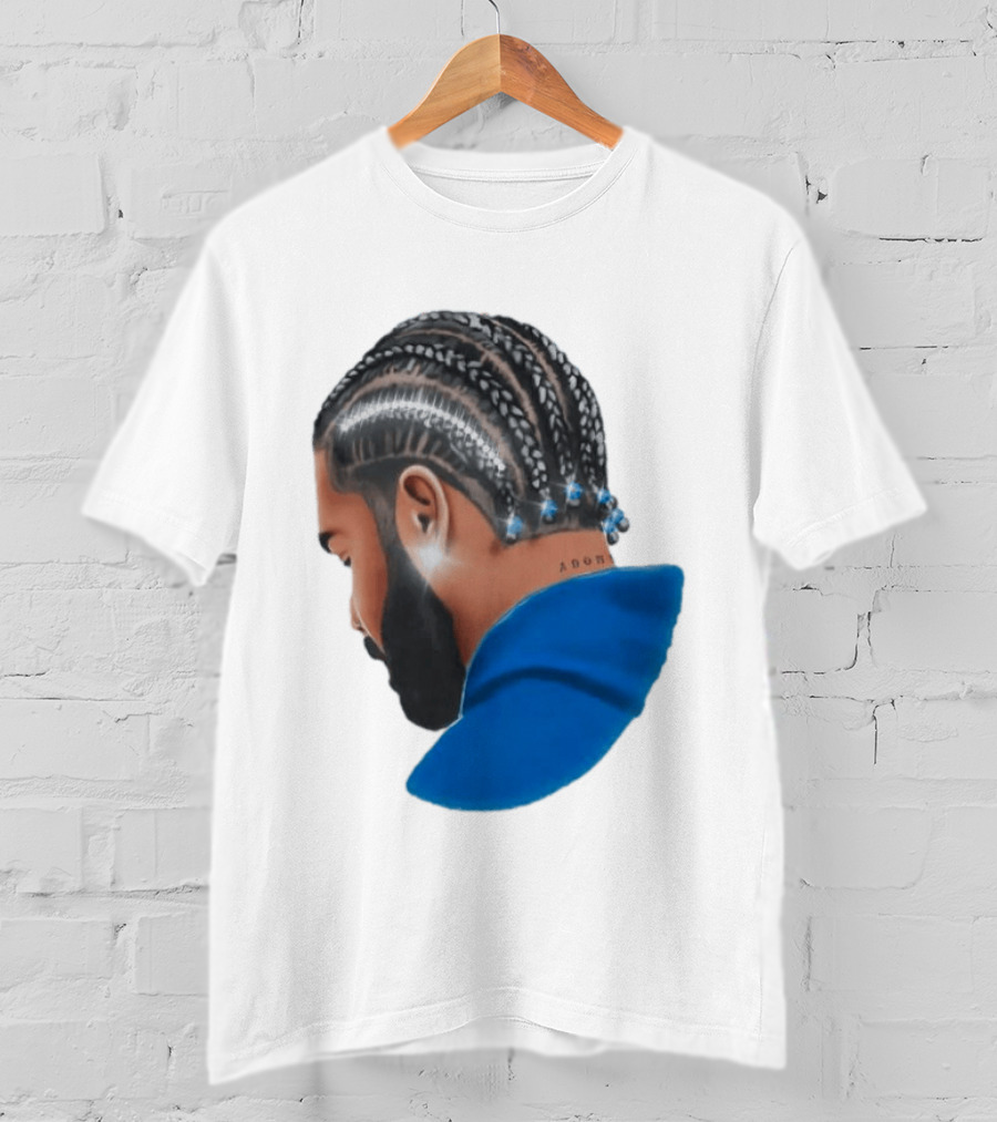 Drake Cornrow Braid Hairstyle Blue Sparkle T-Shirt