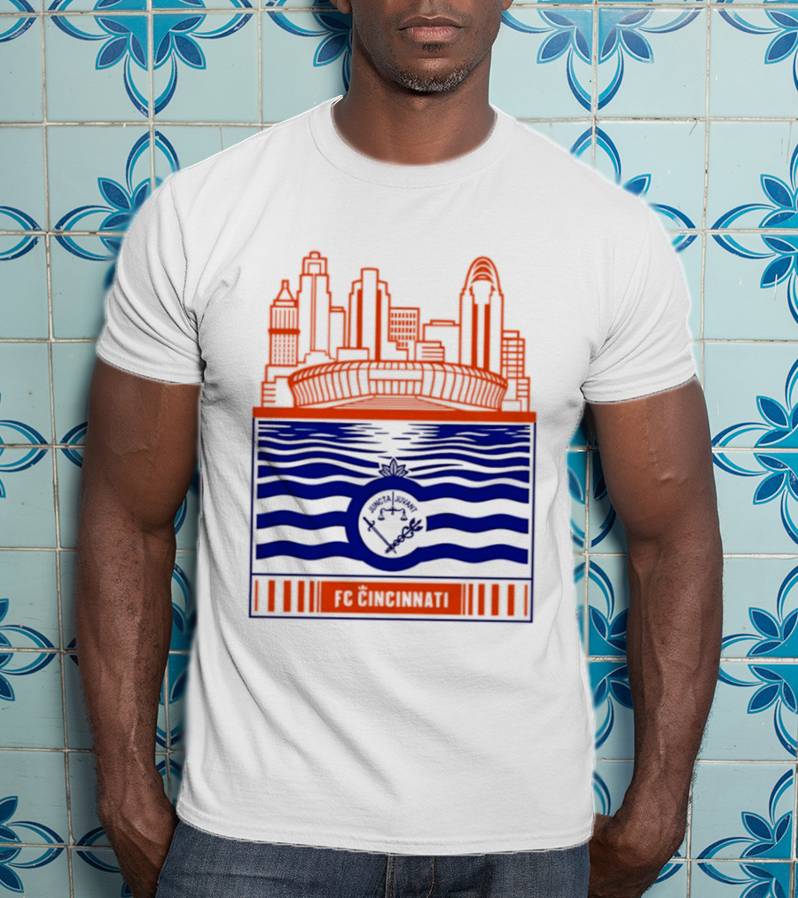 FC Cincinnati Stadium Skyline With River Flag T-Shirt