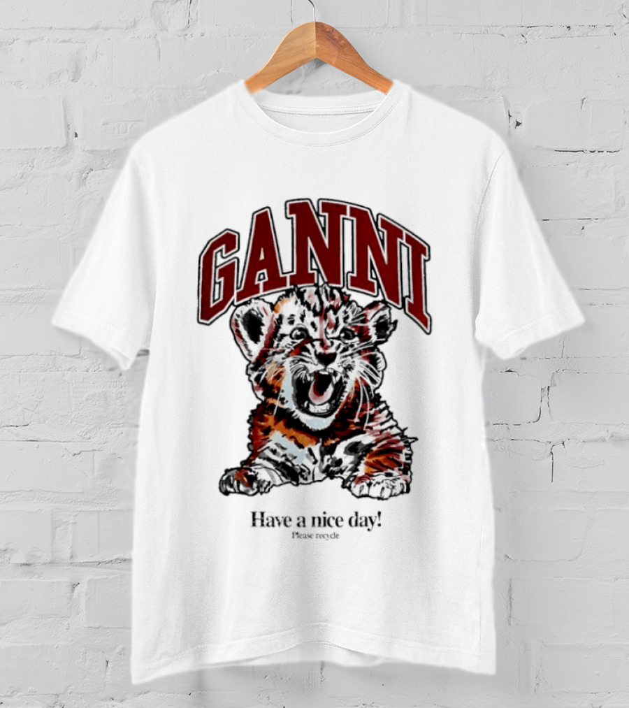 Ganni Have A Nice Day Please Recycle Tiger T-Shirt
