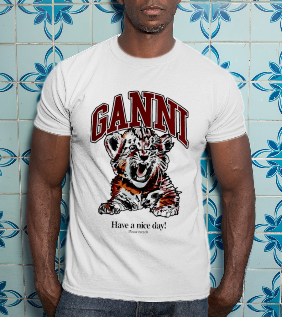 Ganni Have A Nice Day Please Recycle Tiger T-Shirt