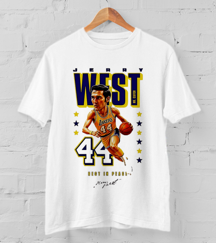 Jerry West Mr. Clutch Lakers Legend 44 Rest In Peace Caricature T-Shirt
