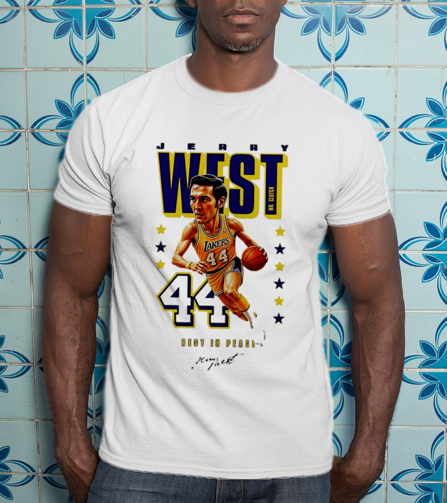 Jerry West Mr. Clutch Lakers Legend 44 Rest In Peace Caricature T-Shirt