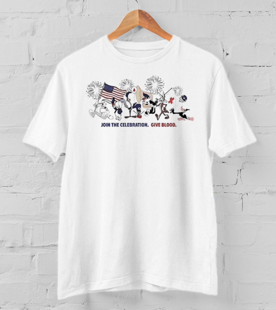 Looney Tunes American Flag Fireworks Join The Celebration Give Blood T-Shirt
