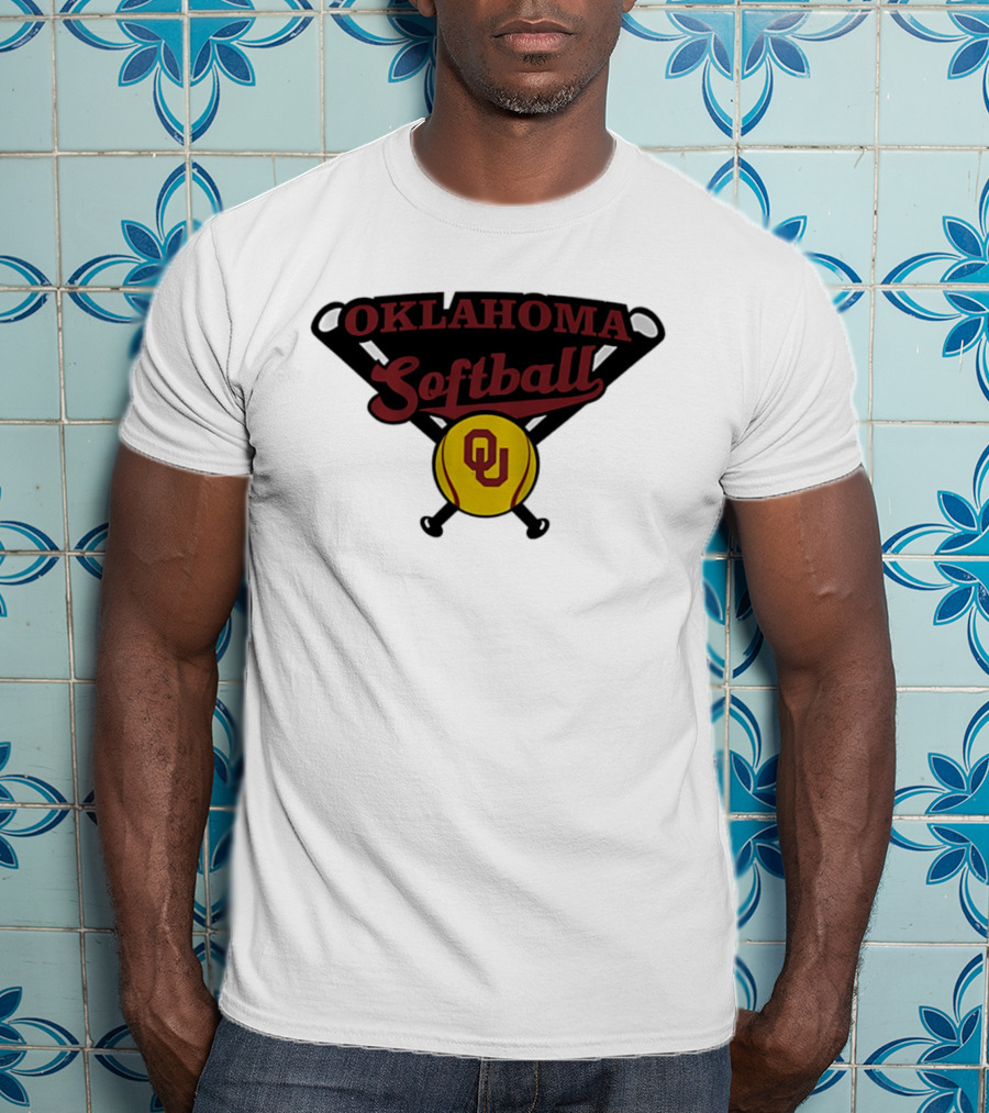Oklahoma Softball OU Crossed Bats Yellow Ball T-Shirt