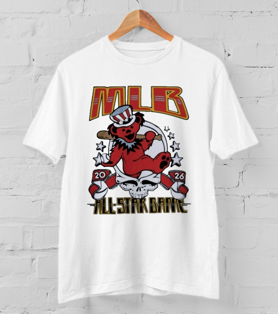 MLB 2026 All Star Game Grateful Dead Bear With Bat Patriotic Hat T-Shirt