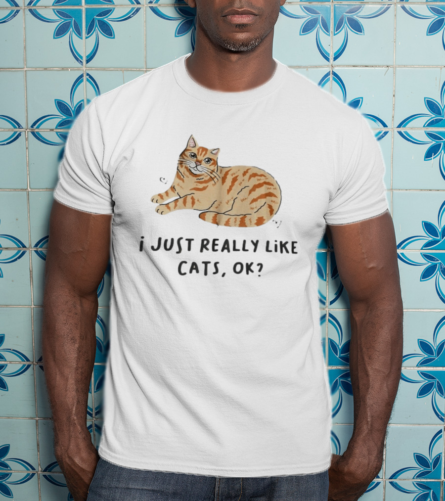 I Just Really Like Cats Ok With Cute Orange Tabby Cat T-Shirt