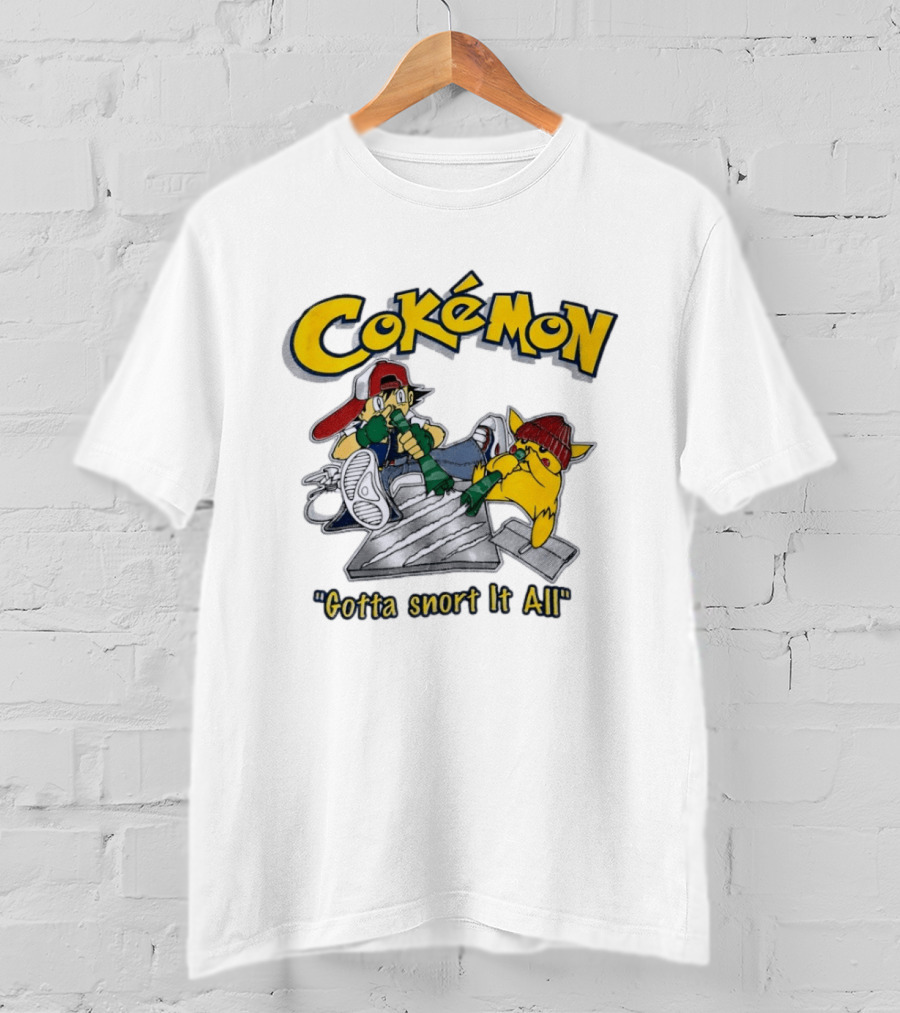 Cokemon Gotta Snort It All Pikachu T-Shirt