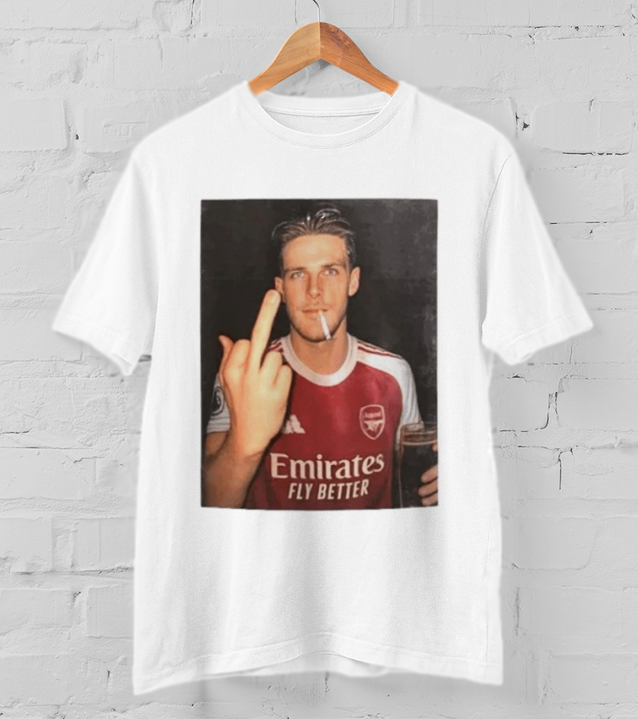 Emirates Fly Better Arsenal Middle Finger Smoking Soccer Player T-Shirt