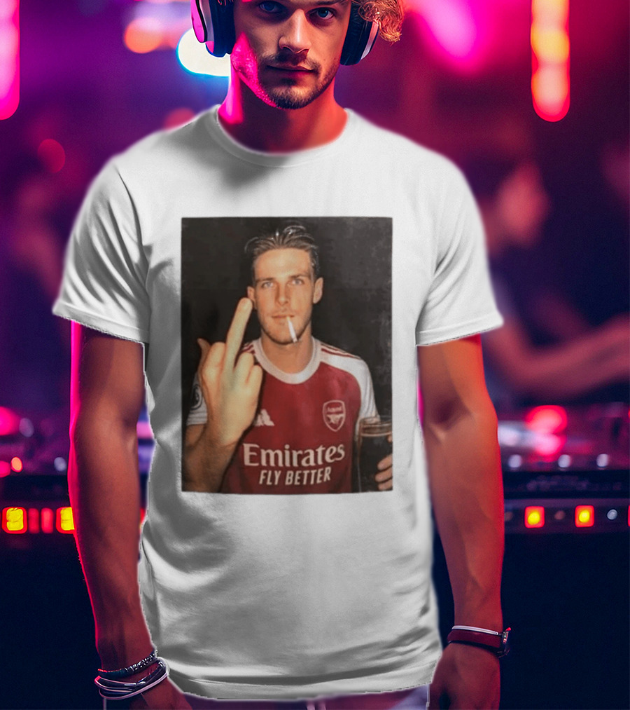 Emirates Fly Better Arsenal Middle Finger Smoking Soccer Player T-Shirt