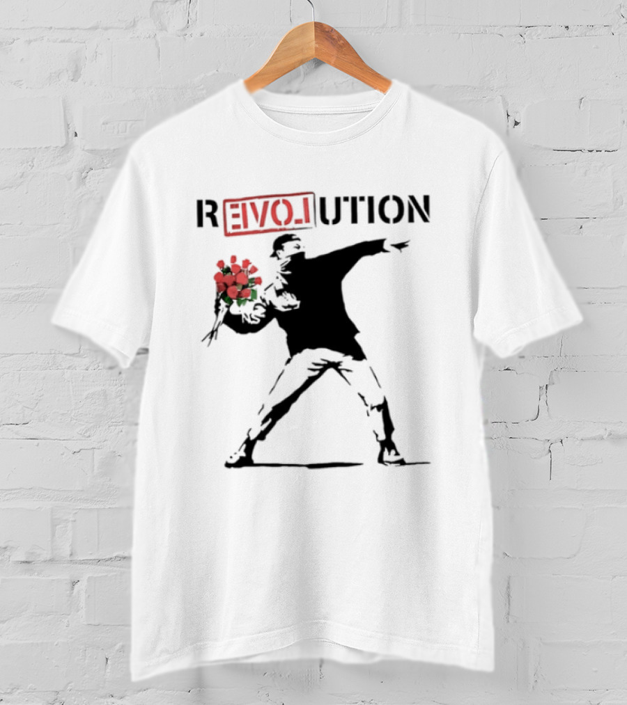 Revolution With Love Letter Throwing Roses Graffiti T-Shirt