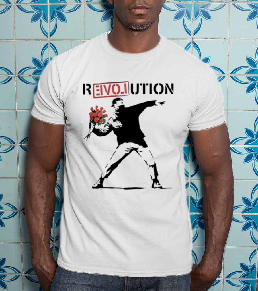 Revolution With Love Letter Throwing Roses Graffiti T-Shirt