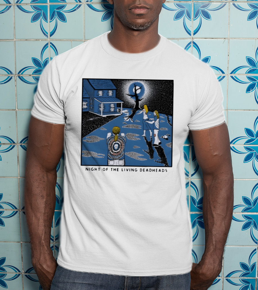 Ken Brown 90s Night Of The Living Deadheads House With Skull And Dancing Figures T-Shirt