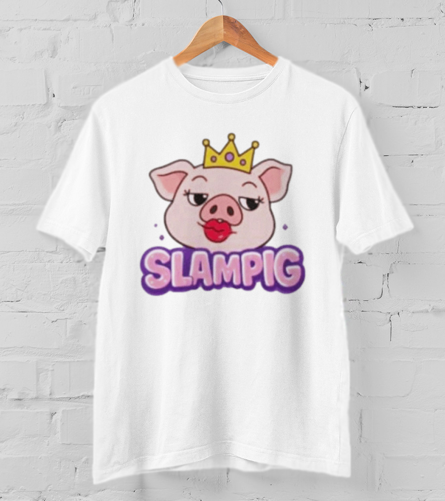 Slam Pig Princess Crown Cartoon With Kissy Lips T-Shirt
