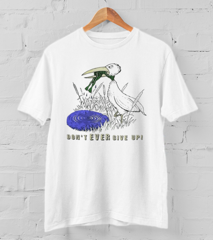 Frog Vs Bird Struggle Never Give Up Inspiring Cartoon Scene T-Shirt