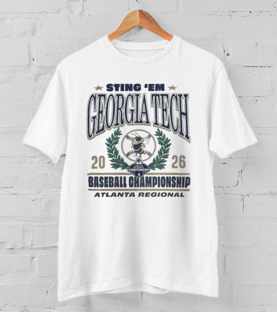 Georgia Tech Swing The Yellow Jackets 2026 Baseball Championship Atlanta Regional Laurel Wreath T-Shirt