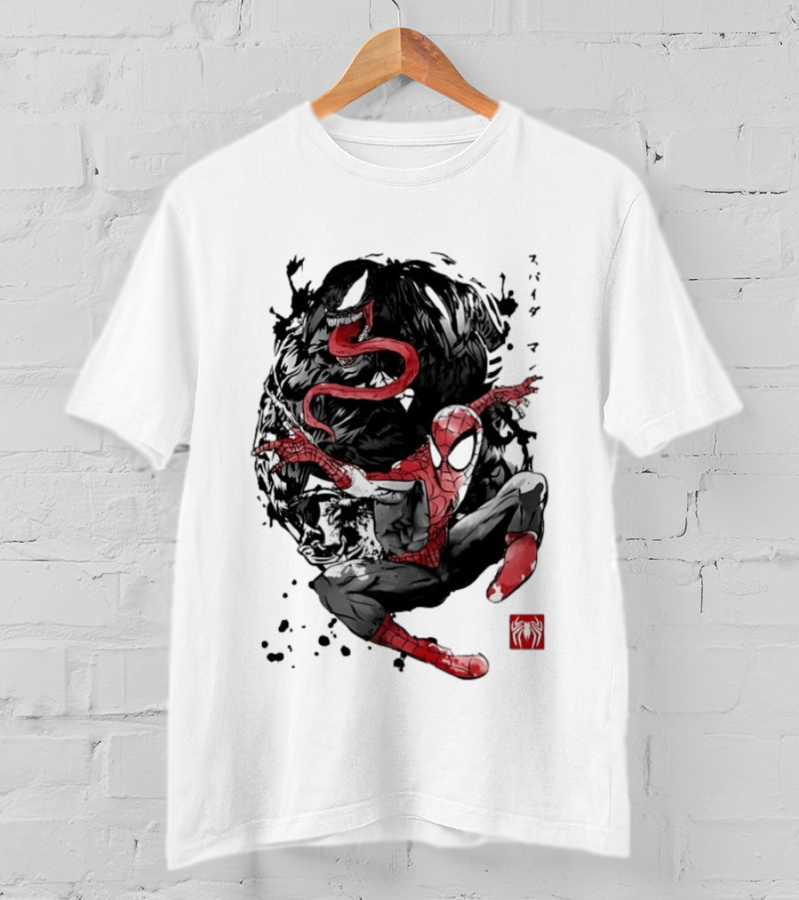 Spider Man Venom Japanese The Spider And The Symbiote Sumi E T-Shirt