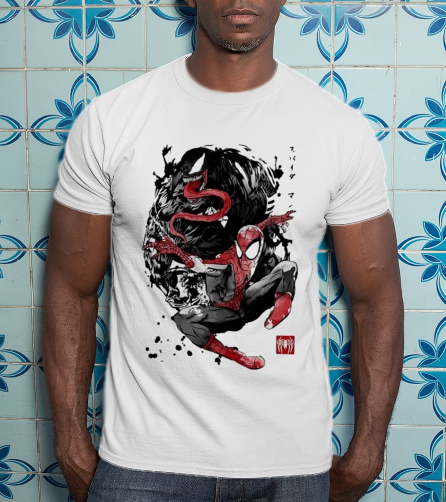 Spider Man Venom Japanese The Spider And The Symbiote Sumi E T-Shirt
