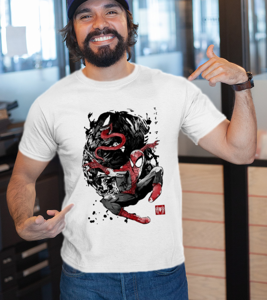 Spider Man Venom Japanese The Spider And The Symbiote Sumi E T-Shirt