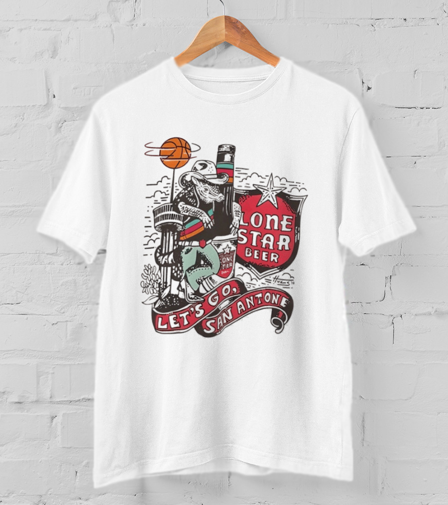 Lone Star Beer Let's Go San Antone Basketball Skyline T-Shirt
