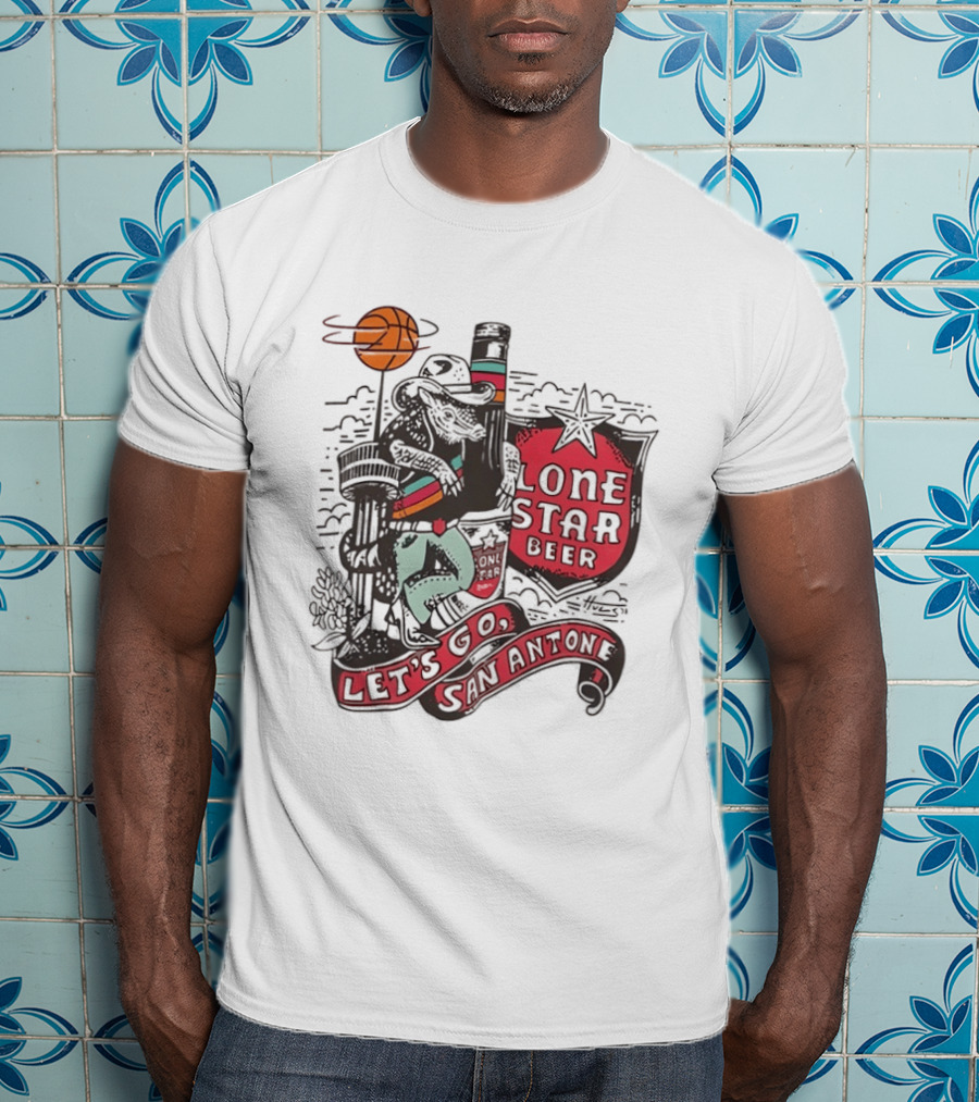 Lone Star Beer Let's Go San Antone Basketball Skyline T-Shirt