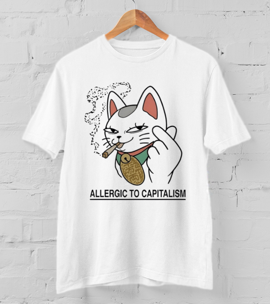 Lucky Cat Smoking Allergic To Capitalism T-Shirt
