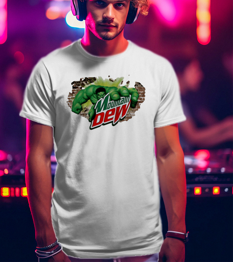 Hulk Smashing Through Brick Wall Mountain Dew Collaboration T-Shirt