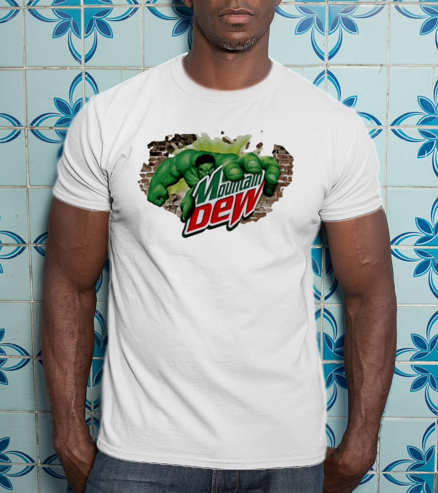Hulk Smashing Through Brick Wall Mountain Dew Collaboration T-Shirt