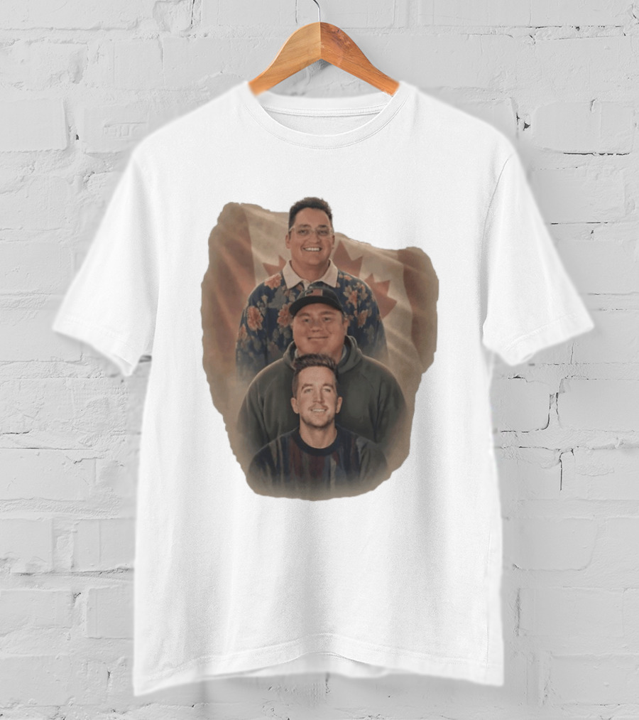 Three Smiling Men David Moss Devin Olsen Canadian Pride Flag T-Shirt