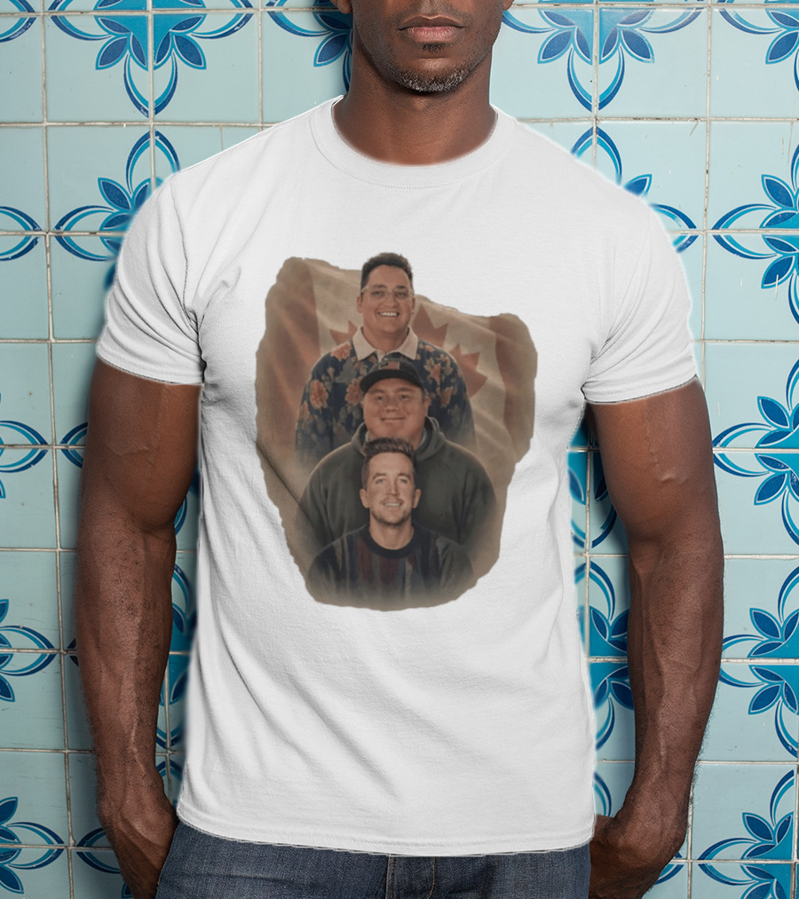 Three Smiling Men David Moss Devin Olsen Canadian Pride Flag T-Shirt