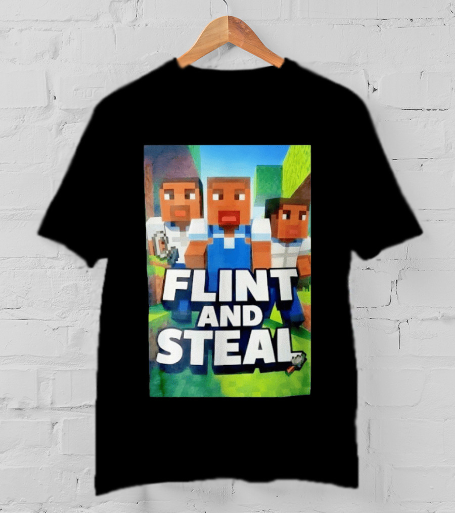Flint And Steal Blocky Adventure Pixel Characters T-Shirt