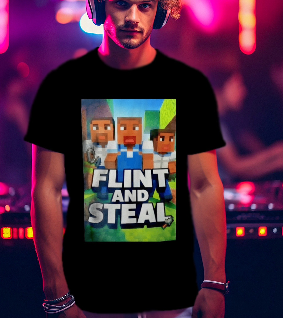 Flint And Steal Blocky Adventure Pixel Characters T-Shirt
