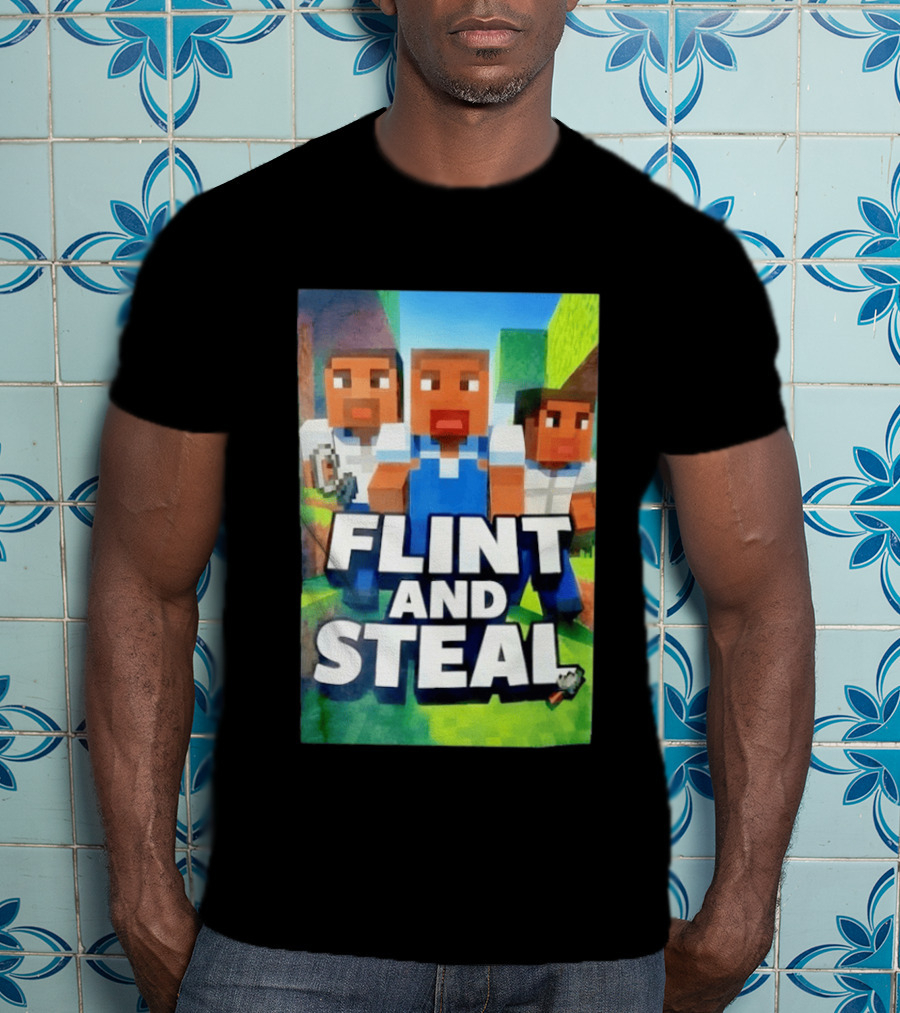 Flint And Steal Blocky Adventure Pixel Characters T-Shirt