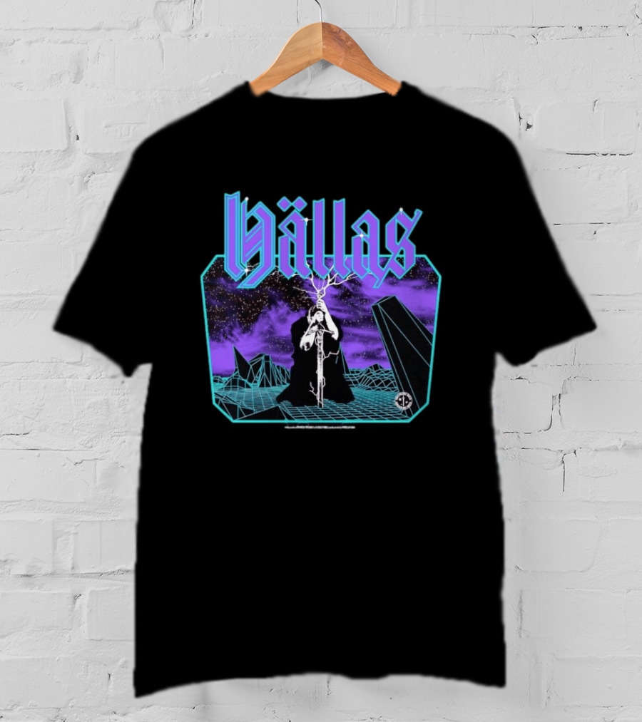 Hallas Electric Quest Sword Lightning Venture Rocks Purple Sky T-Shirt