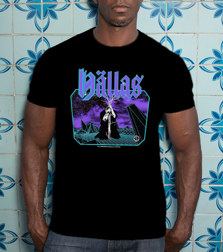 Hallas Electric Quest Sword Lightning Venture Rocks Purple Sky T-Shirt