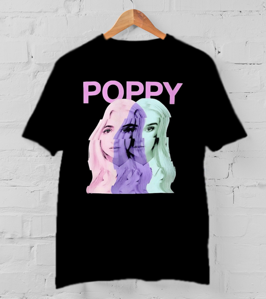 Poppy Digital Muse Glitch Faces Tricolor T-Shirt
