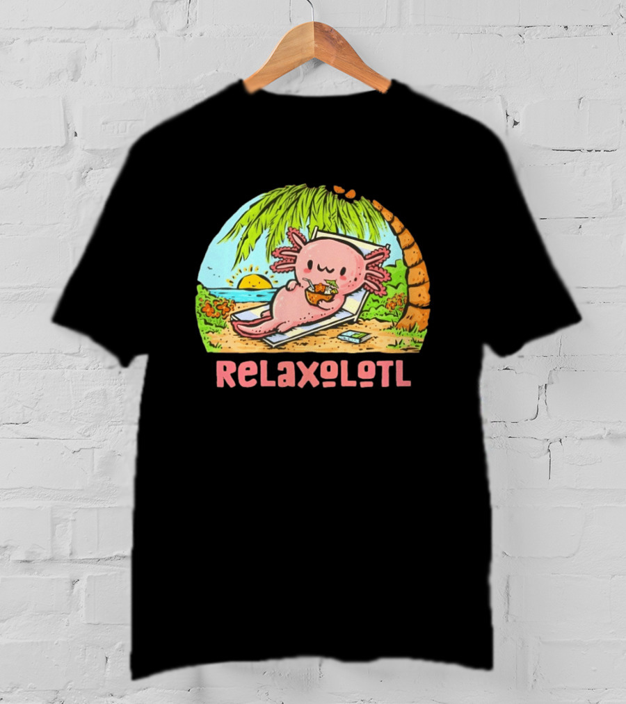 Relaxolotl Beach Vacation Vibes With Axolotl And Palm Trees T-Shirt