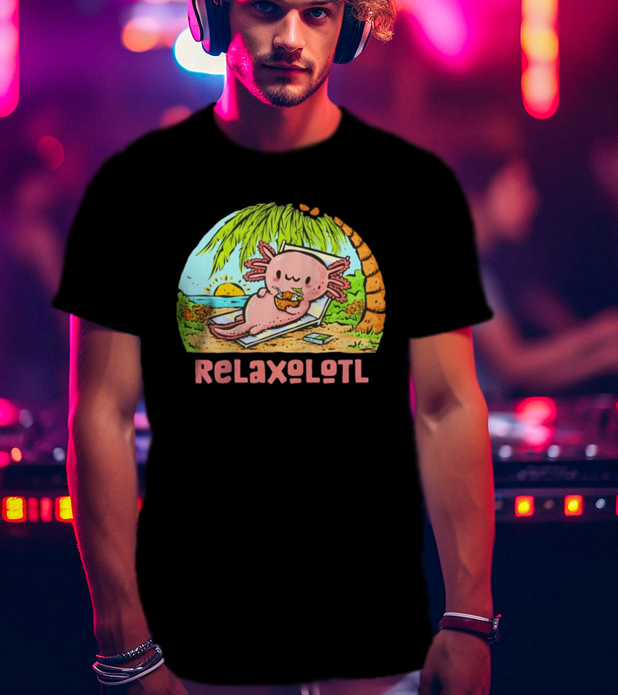 Relaxolotl Beach Vacation Vibes With Axolotl And Palm Trees T-Shirt