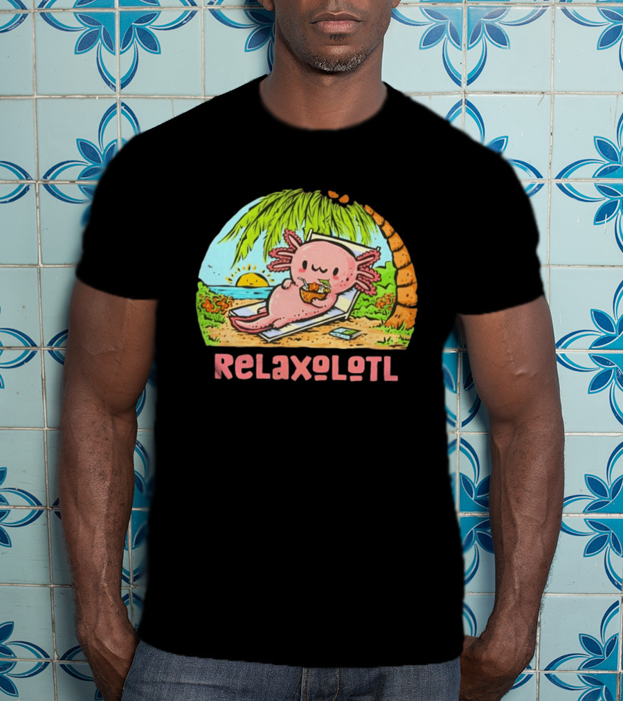 Relaxolotl Beach Vacation Vibes With Axolotl And Palm Trees T-Shirt