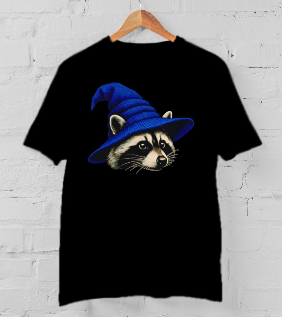 Beanie Raccoon Wizard Cartoon Blue Hat T-Shirt