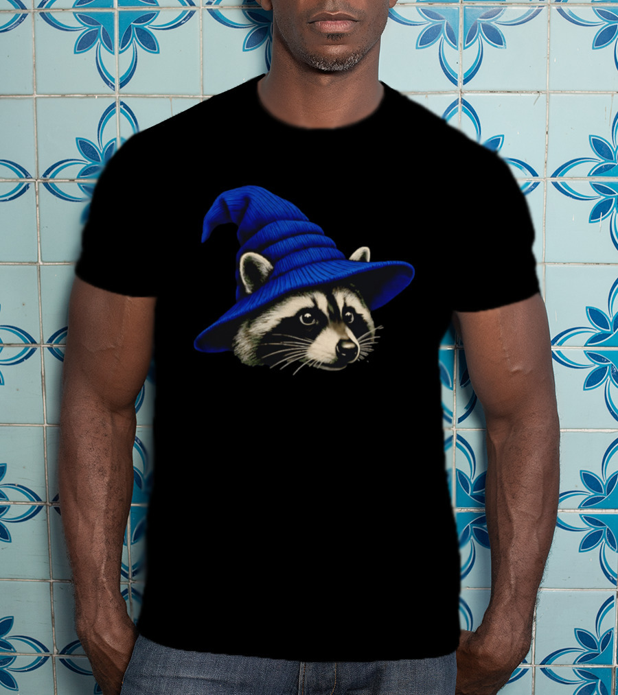 Beanie Raccoon Wizard Cartoon Blue Hat T-Shirt