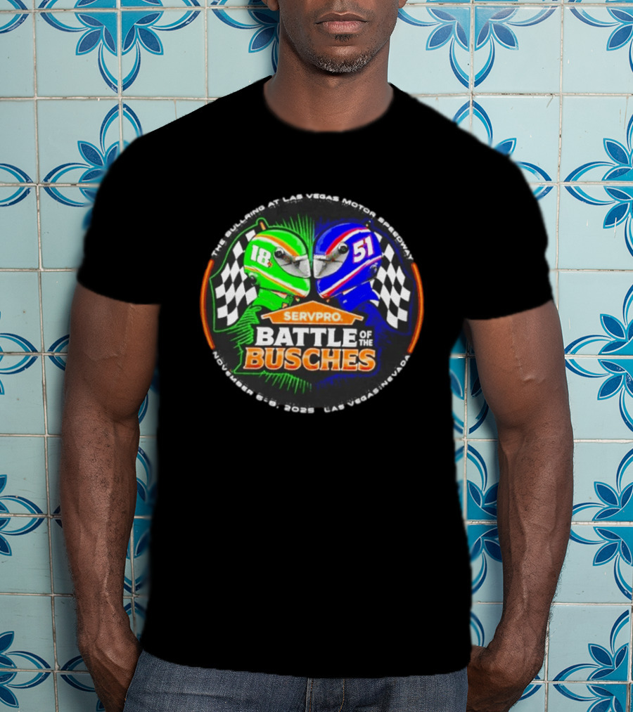 SERVPRO Battle Of The Busches Las Vegas Motor Speedway November 2023 Racing Helmets 18 Vs 51 Checkered Flags T-Shirt