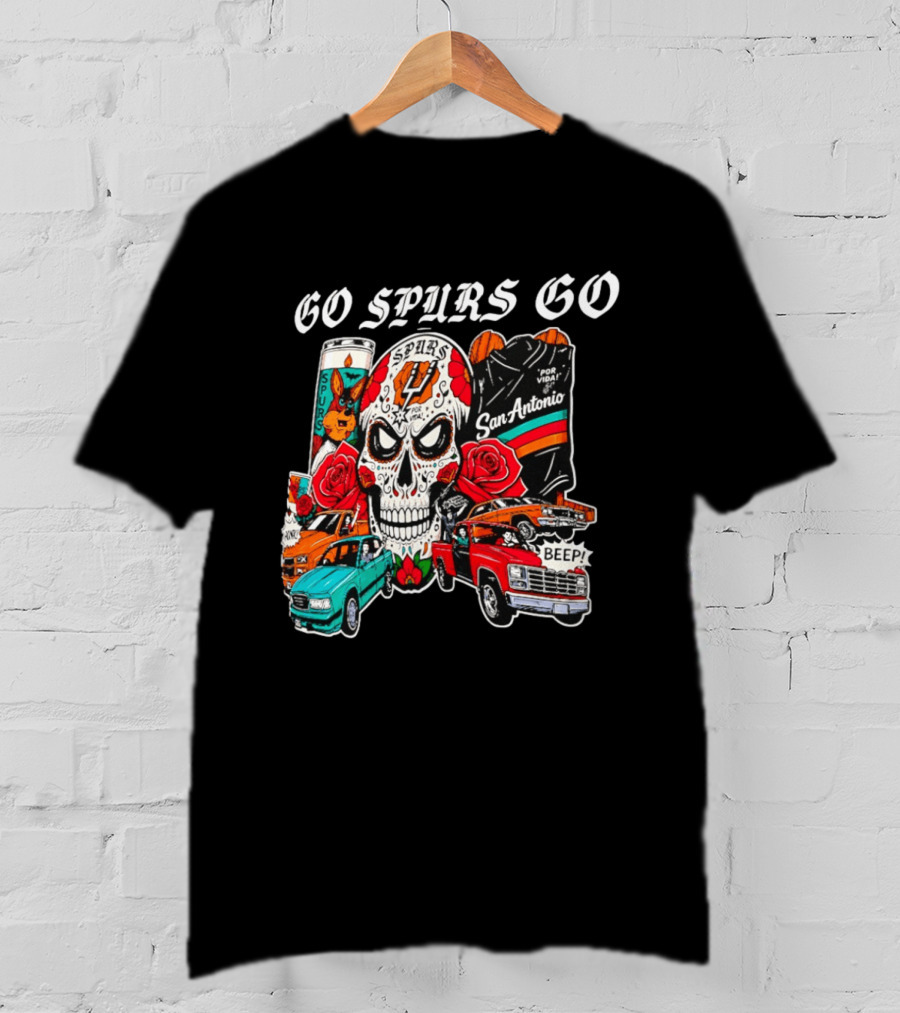 San Antonio Spurs Skull Lowriders Go Spurs Go Fiesta Por Vida T-Shirt