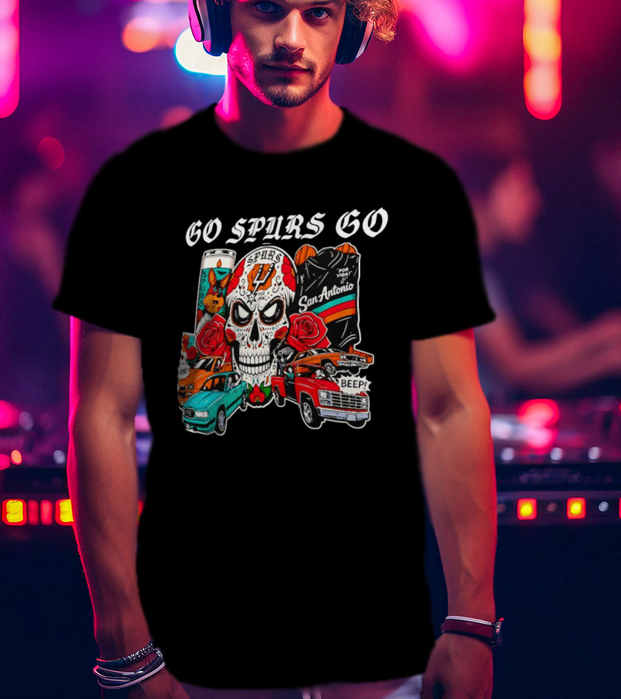 San Antonio Spurs Skull Lowriders Go Spurs Go Fiesta Por Vida T-Shirt
