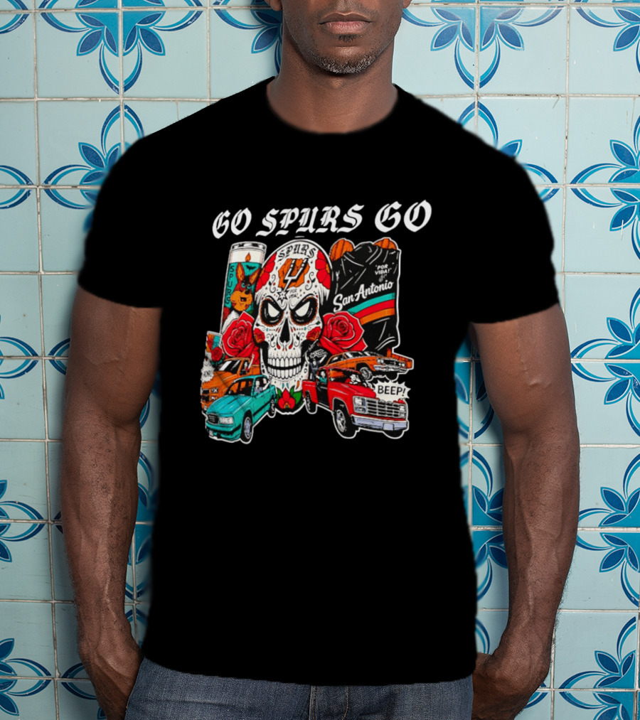 San Antonio Spurs Skull Lowriders Go Spurs Go Fiesta Por Vida T-Shirt